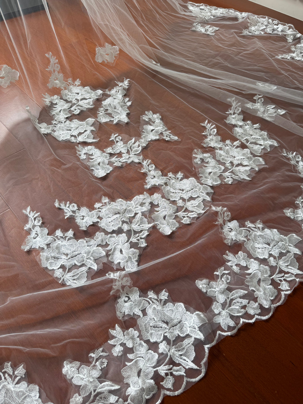 V8 Double Layer Lace Cathedral Veil | Long Lace Wedding Veil for Modern Brides