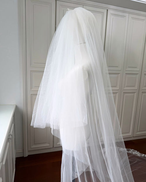 V1 Pearl Cathedral Veil | Soft Tulle Wedding Veil for Modern Brides